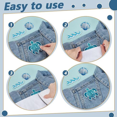 AHANDMAKER 22pcs 11 Styles Ocean Theme Embroidered Patch, Wave Whale Shell Shape Sea Turtle Sewing on Iron on Applique Fabric Hide Damage Decorating for Repair Clothes Backpack Dress DIY Crafts in Kuwait