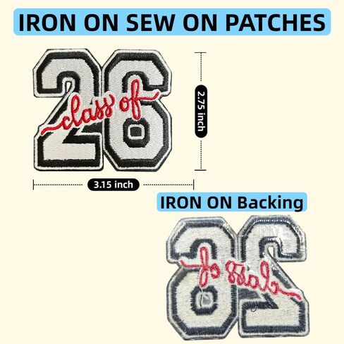 2 Pcs Class of 2026 Iron On Sew on Patches, 2026 Graduation Teachers Students Embroidered DIY Graduation Gift Appliques Patch for Clothes Backpacks School Bag Hats Jackets Jeans in Kuwait