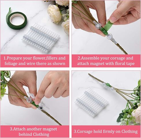 Waydress 14 Pieces Floral Boutonniere Magnets Corsage Brooches Magnet and Elastic Pearl Wrist Bands Wristlets Corsage Accessories for Handmade Wedding Prom Bride Boutonnieres Straight Pins (Clear) in Kuwait