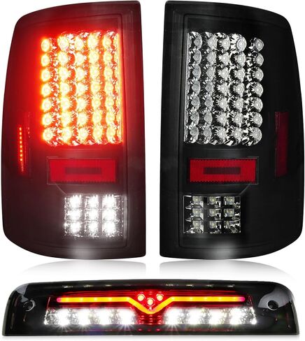 Tresound LED Tail Light + 3rd Brake Cargo Light for Dodge Ram 1500 2013-2018, for Ram 2500 & 3500 2014-2018, for 2019-2024 RAM 1500 Classic [Only fit Factory LED Model] Chrome Housing Smoked Lens in Kuwait