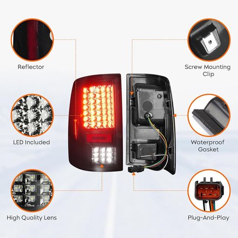 Tresound LED Tail Light + 3rd Brake Cargo Light for Dodge Ram 1500 2013-2018, for Ram 2500 & 3500 2014-2018, for 2019-2024 RAM 1500 Classic [Only fit Factory LED Model] Chrome Housing Smoked Lens in Kuwait
