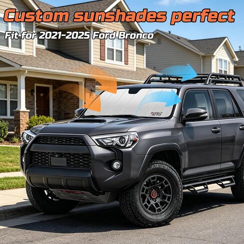 2021-2025 Bronco Windshield Sun Shade Compatible for 2021-2025 Ford Bronco (Does Not Fit Bronco Sport) Reflective Foldable Front Sun Visor Sunshade Protector with Storage Bag Keep Interior Cool in Saudi Arabia