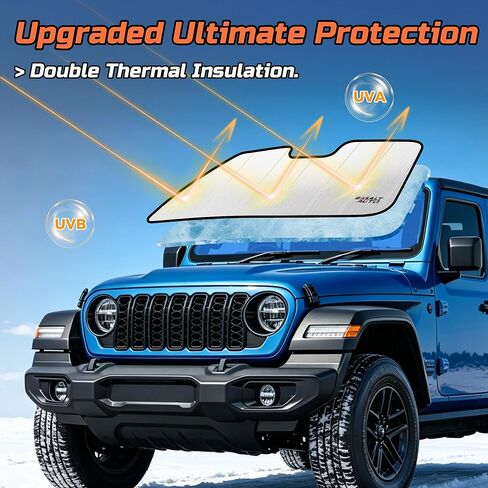 2021-2025 Bronco Windshield Sun Shade Compatible for 2021-2025 Ford Bronco (Does Not Fit Bronco Sport) Reflective Foldable Front Sun Visor Sunshade Protector with Storage Bag Keep Interior Cool in Saudi Arabia