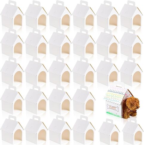 30 Pcs Dog House Party Favor Boxes, White Dog House Shaped Treat Gift Boxes with Handle for Back to School Parties, Pet Birthday, School Events, DIY Crafting, Puppy Pet Adoption in Saudi Arabia