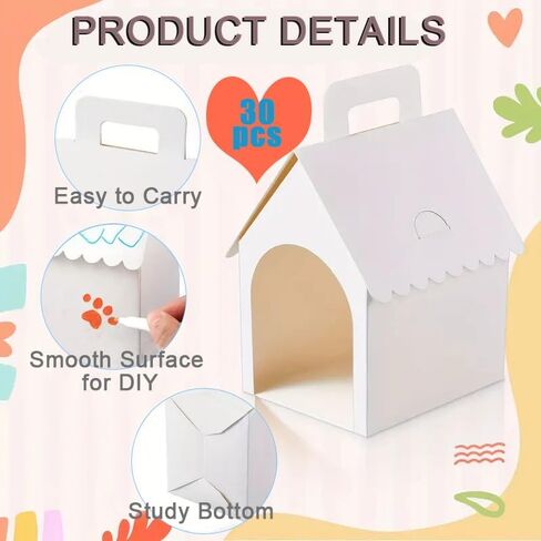 30 Pcs Dog House Party Favor Boxes, White Dog House Shaped Treat Gift Boxes with Handle for Back to School Parties, Pet Birthday, School Events, DIY Crafting, Puppy Pet Adoption in Saudi Arabia