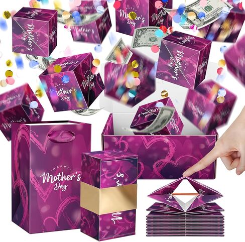ysmile Mothers Day Pop Up Box for Cash Gift Money Box Holder Flower Design Surprise - Purple in Kuwait