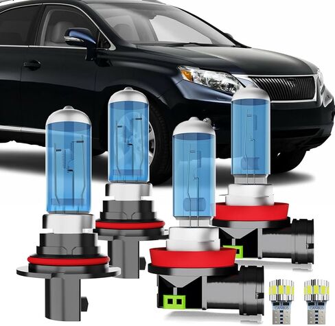 Halogen Headlight Bulb Compatible With Suzuki SX4 2007-2013, 9007 High Low Beam + H11 Fog Lights + License Plate Lights, 6000K White, Plug And Play, Pack of 6 in Saudi Arabia