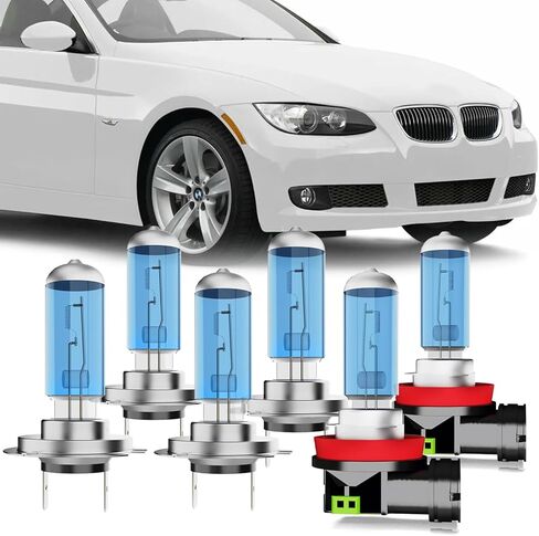 Halogen Headlight Bulb Compatible With BMW 328i 2007-2016, H7 H7 High Low Beam + H11 Fog Lights + License Plate Lights, 6000K White, Plug And Play, Pack of 8 in Kuwait