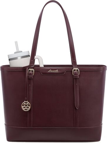 LOVEVOOK Laptop Bag for Women, 15.6 Inch Large Work Tote Bag with 40oz Cup Holder, Waterproof PU Leather Computer Briefcase for Teacher, Professional Business Shoulder Purse Black-White-Brown in Kuwait