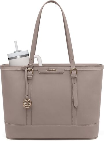 LOVEVOOK Laptop Bag for Women, 15.6 Inch Large Work Tote Bag with 40oz Cup Holder, Waterproof PU Leather Computer Briefcase for Teacher, Professional Business Shoulder Purse Black-White-Brown in Kuwait