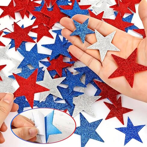 300Pcs Patriotic Foam Star Stickers, Red Blue Silver Stars Self-Adhesive Stickers, Glitter Star Shaped Foam Sticker for 4th of July Party Decor Scrapbooks Greeting Cards Arts Craft DIY Supplies in Saudi Arabia