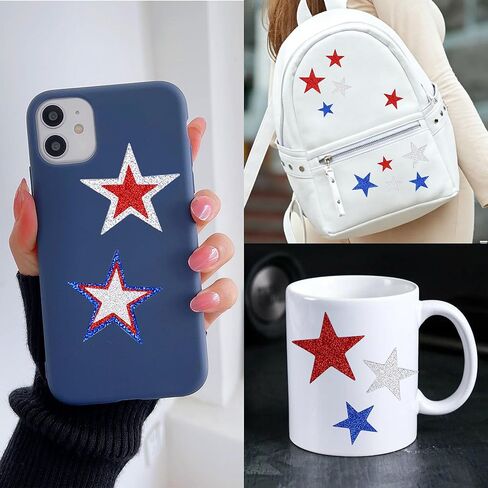 300Pcs Patriotic Foam Star Stickers, Red Blue Silver Stars Self-Adhesive Stickers, Glitter Star Shaped Foam Sticker for 4th of July Party Decor Scrapbooks Greeting Cards Arts Craft DIY Supplies in Saudi Arabia
