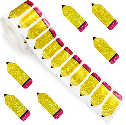 500Pcs Pencil Sticker,1.5in Back to School Stickers,Holographic Waterproof Self-Adhesive Decals for Envelope Scrapbook First Day of School Teacher Reward in Saudi Arabia