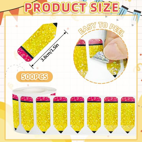 500Pcs Pencil Sticker,1.5in Back to School Stickers,Holographic Waterproof Self-Adhesive Decals for Envelope Scrapbook First Day of School Teacher Reward in Saudi Arabia