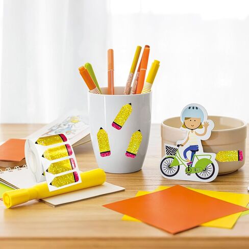 500Pcs Pencil Sticker,1.5in Back to School Stickers,Holographic Waterproof Self-Adhesive Decals for Envelope Scrapbook First Day of School Teacher Reward in Saudi Arabia