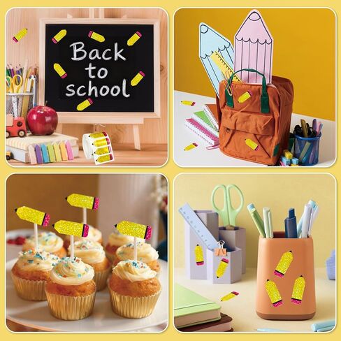 500Pcs Pencil Sticker,1.5in Back to School Stickers,Holographic Waterproof Self-Adhesive Decals for Envelope Scrapbook First Day of School Teacher Reward in Saudi Arabia