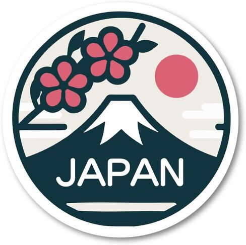 Japan Travel Sticker Round Vinyl Decal Mount Fuji Sakura Rising Sun Waterproof for Car Tablet Water Bottle Suitcase - Fuji Sakura Retro 3.86 inches in Kuwait