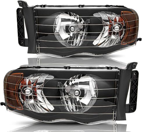 BRYGHT Headlight Assembly Fit for 2002-2005 Dodge Ram 1500 Pickup and 2003-2005 Dodge Ram 2500/3500 Pickup Passenger and Driver Side Halogen Replacement OE Headlamp Black Housing & Amber Reflector in Saudi Arabia