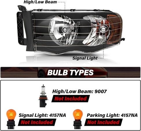BRYGHT Headlight Assembly Fit for 2002-2005 Dodge Ram 1500 Pickup and 2003-2005 Dodge Ram 2500/3500 Pickup Passenger and Driver Side Halogen Replacement OE Headlamp Black Housing & Amber Reflector in Saudi Arabia