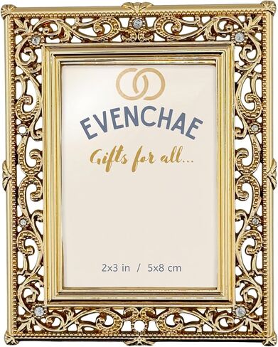 Mini 2x3 Tabletop Picture Frame, Ornate Gold Design with Clear Rhinestones, Holds 2 in x 3 in Photo in Saudi Arabia