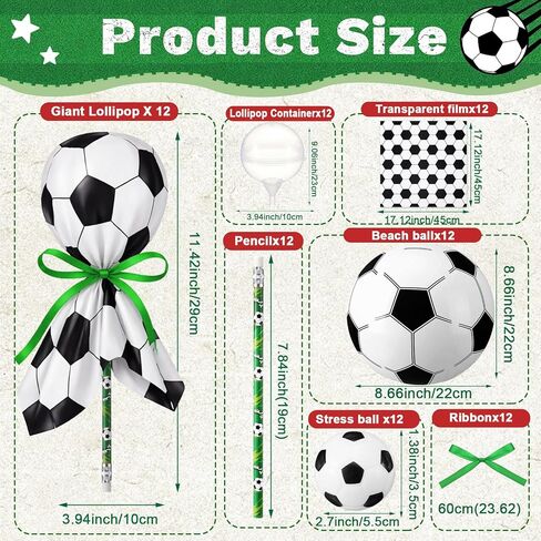 Seenelling 12 Pack Soccer Party Favors Bulk for Kids Toys Lollipop Stationery Set Contains Soccer Beach Balls Stress Balls Pencils for Kid Birthday Gift Classroom Prizes Set Goodie Bag Fillers in Kuwait
