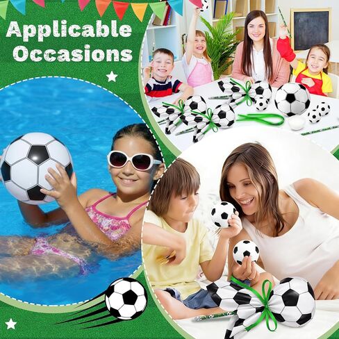Seenelling 12 Pack Soccer Party Favors Bulk for Kids Toys Lollipop Stationery Set Contains Soccer Beach Balls Stress Balls Pencils for Kid Birthday Gift Classroom Prizes Set Goodie Bag Fillers in Kuwait