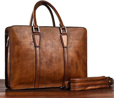 Vintage Genuine Leather Men's Briefcase Business Laptop Handbag Office Shoulder Messenger Bags in Saudi Arabia