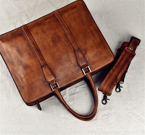 Vintage Genuine Leather Men's Briefcase Business Laptop Handbag Office Shoulder Messenger Bags in Saudi Arabia