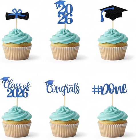 48PCS Graduation Cupcake Toppers 2026 Set, Graduation Decorations 2026 for Parties, Set of Graduation Cupcake Picks with Grad Themes, Ideal for Graduation Cake Topper in Saudi Arabia
