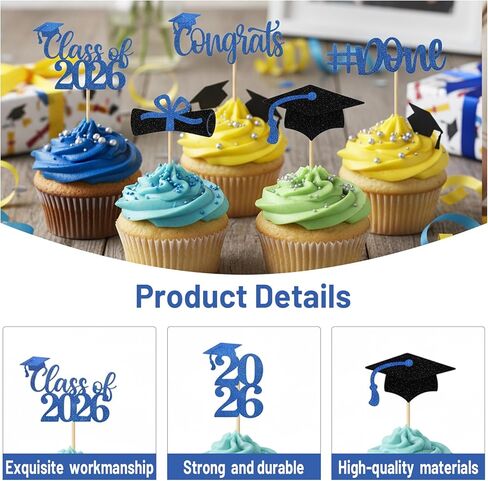 48PCS Graduation Cupcake Toppers 2026 Set, Graduation Decorations 2026 for Parties, Set of Graduation Cupcake Picks with Grad Themes, Ideal for Graduation Cake Topper in Saudi Arabia