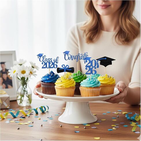 48PCS Graduation Cupcake Toppers 2026 Set, Graduation Decorations 2026 for Parties, Set of Graduation Cupcake Picks with Grad Themes, Ideal for Graduation Cake Topper in Saudi Arabia