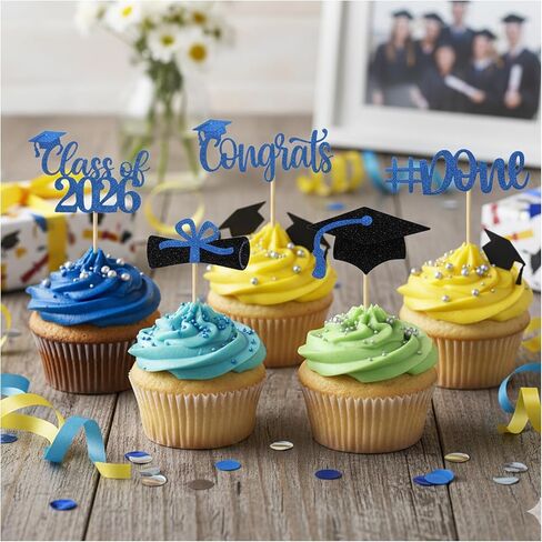 48PCS Graduation Cupcake Toppers 2026 Set, Graduation Decorations 2026 for Parties, Set of Graduation Cupcake Picks with Grad Themes, Ideal for Graduation Cake Topper in Saudi Arabia