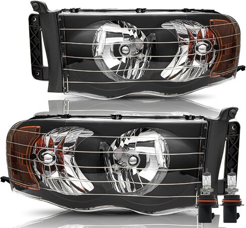 BRYGHT Headlight Assembly Fit for 2002-2005 Dodge Ram 1500 Pickup and 2003-2005 Dodge Ram 2500/3500 Pickup Passenger and Driver Side Halogen Replacement OE Headlamp Black Housing & Amber Reflector in Saudi Arabia