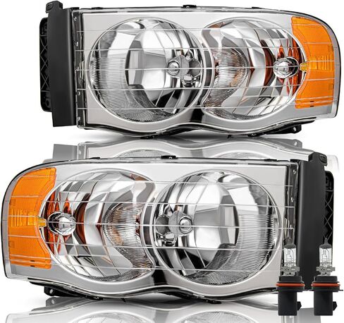 BRYGHT Headlight Assembly Fit for 2002-2005 Dodge Ram 1500 Pickup and 2003-2005 Dodge Ram 2500/3500 Pickup Passenger and Driver Side Halogen Replacement OE Headlamp Black Housing & Amber Reflector in Saudi Arabia