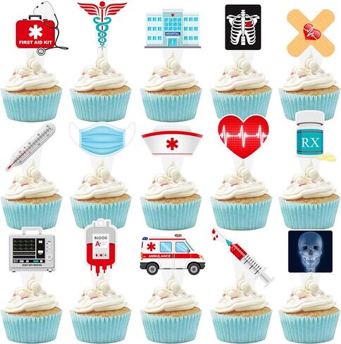 48pcs Medical Nurse Themed Cupcake Toppers Doctor Hospital EMT Cake Decorations for Nursing School Graduation Retirement Birthday Baby Shower Medical Themed Party Supplies in Kuwait