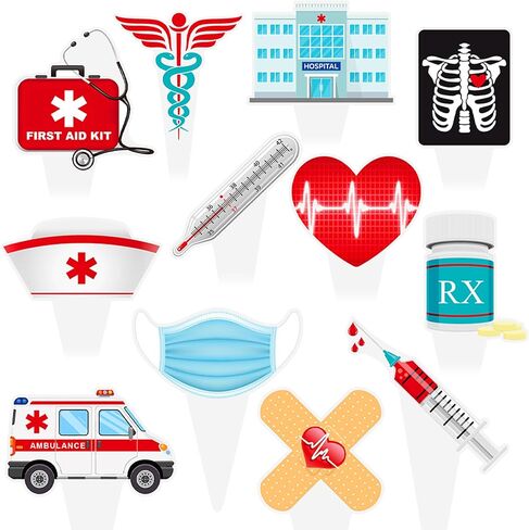 48pcs Medical Nurse Themed Cupcake Toppers Doctor Hospital EMT Cake Decorations for Nursing School Graduation Retirement Birthday Baby Shower Medical Themed Party Supplies in Kuwait