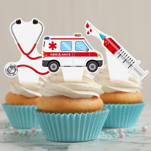 48pcs Medical Nurse Themed Cupcake Toppers Doctor Hospital EMT Cake Decorations for Nursing School Graduation Retirement Birthday Baby Shower Medical Themed Party Supplies in Kuwait