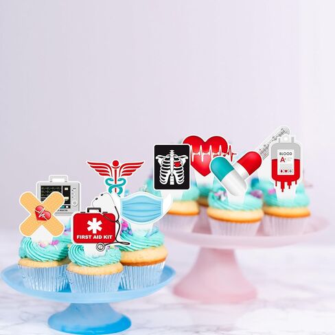 48pcs Medical Nurse Themed Cupcake Toppers Doctor Hospital EMT Cake Decorations for Nursing School Graduation Retirement Birthday Baby Shower Medical Themed Party Supplies in Kuwait