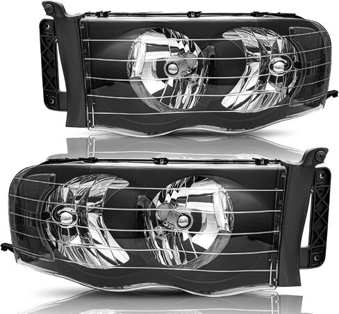 BRYGHT Headlight Assembly Fit for 2002-2005 Dodge Ram 1500 Pickup and 2003-2005 Dodge Ram 2500/3500 Pickup Passenger and Driver Side Halogen Replacement OE Headlamp Black Housing & Amber Reflector in Saudi Arabia