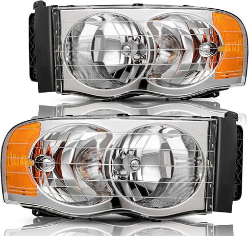 BRYGHT Headlight Assembly Fit for 2002-2005 Dodge Ram 1500 Pickup and 2003-2005 Dodge Ram 2500/3500 Pickup Passenger and Driver Side Halogen Replacement OE Headlamp Black Housing & Amber Reflector in Saudi Arabia