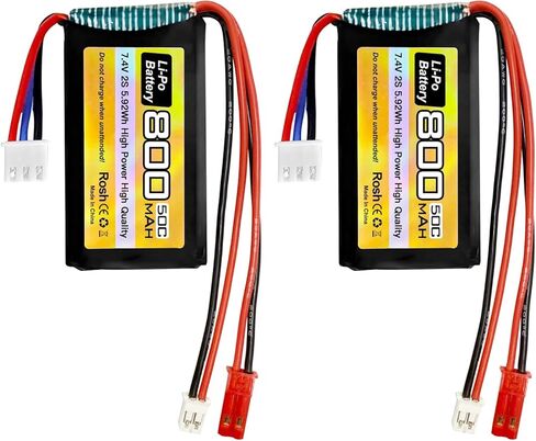 2PCS 7.4V LiPo 2S 50C JST and PH2.0 Plug 800mAh Battery for SCX24 RC Car Compatible with Most 1/10, 1/16, 1/18, 1/24 Scale RC car, Truck and RC Drone Batteries in Saudi Arabia