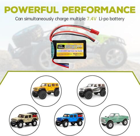 2PCS 7.4V LiPo 2S 50C JST and PH2.0 Plug 800mAh Battery for SCX24 RC Car Compatible with Most 1/10, 1/16, 1/18, 1/24 Scale RC car, Truck and RC Drone Batteries in Saudi Arabia