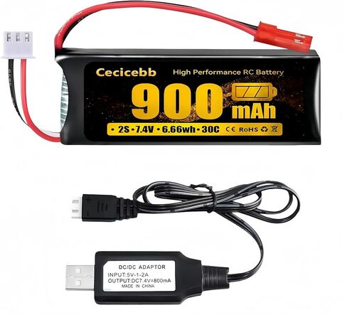 7.4V 900mAh Lipo Battery 25C with JST Plug for The Blade 200 QX and CX/CX2/CX3 WLtoys X520 RC Helicopter 1 Pack with USB Charger in Saudi Arabia