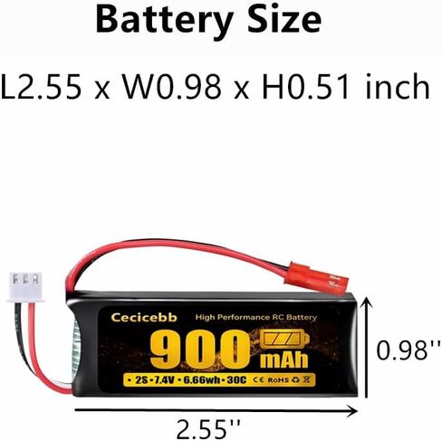 7.4V 900mAh Lipo Battery 25C with JST Plug for The Blade 200 QX and CX/CX2/CX3 WLtoys X520 RC Helicopter 1 Pack with USB Charger in Saudi Arabia