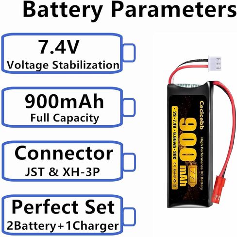 7.4V 900mAh Lipo Battery 25C with JST Plug for The Blade 200 QX and CX/CX2/CX3 WLtoys X520 RC Helicopter 1 Pack with USB Charger in Saudi Arabia