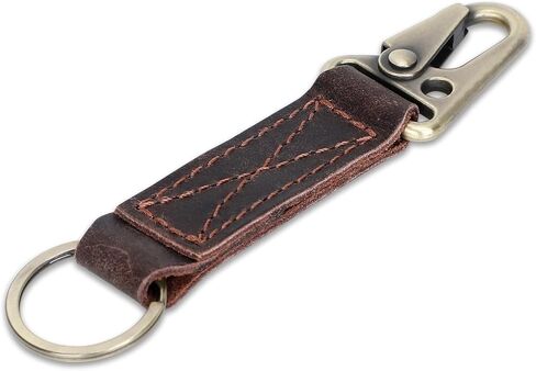 Genuine Leather Car Keychain - Handmade Key Holder with Metal Clip & Key Ring in Saudi Arabia