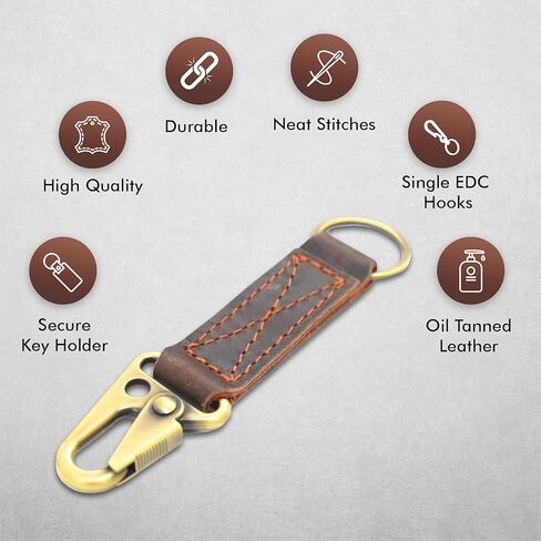 Genuine Leather Car Keychain - Handmade Key Holder with Metal Clip & Key Ring in Saudi Arabia