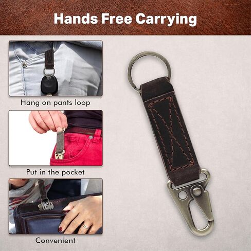 Genuine Leather Car Keychain - Handmade Key Holder with Metal Clip & Key Ring in Saudi Arabia