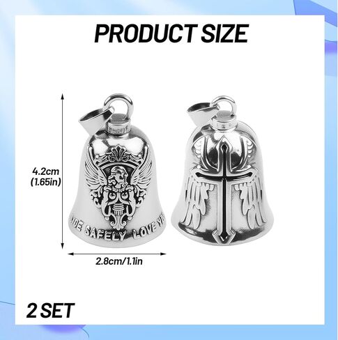 Motorcycle Bell Guardian Angel Set for Men and Women, 4PCS Guardian Bell Motorcycle with Skull Angel Wings Cross Charms, Keychain Ring & Mount Bracket, Gifts for Motorcyclists in Kuwait