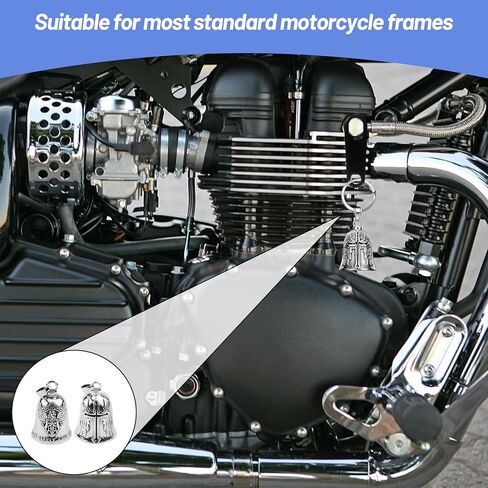 Motorcycle Bell Guardian Angel Set for Men and Women, 4PCS Guardian Bell Motorcycle with Skull Angel Wings Cross Charms, Keychain Ring & Mount Bracket, Gifts for Motorcyclists in Kuwait